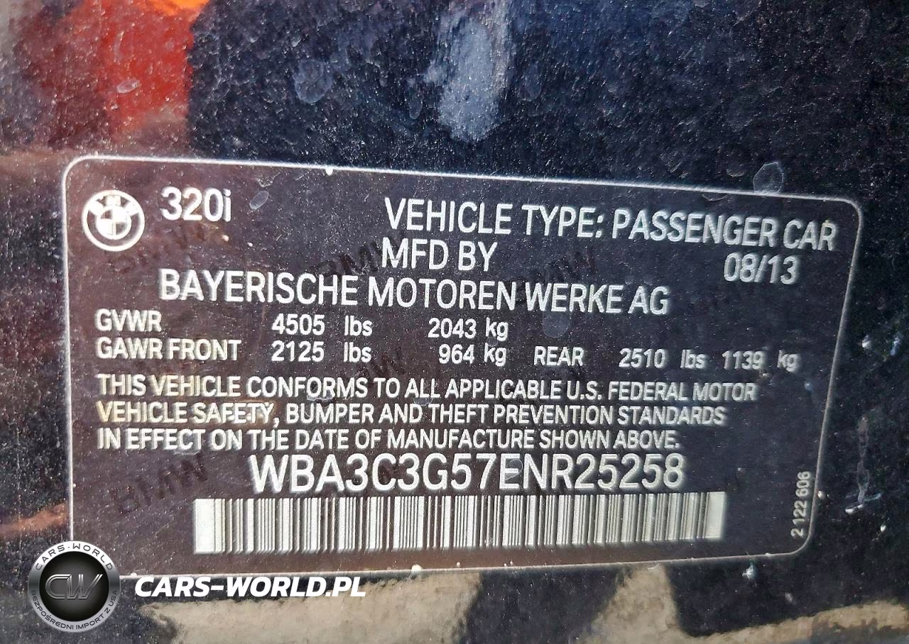 2014 BMW 320 I xDrive VIN:WBA3C3G57ENR25258 - 12
