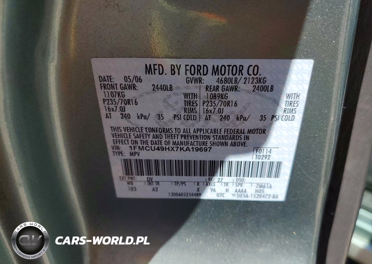 2007 Ford Escape Hev VIN:1FMCU49HX7KA19697 - 13