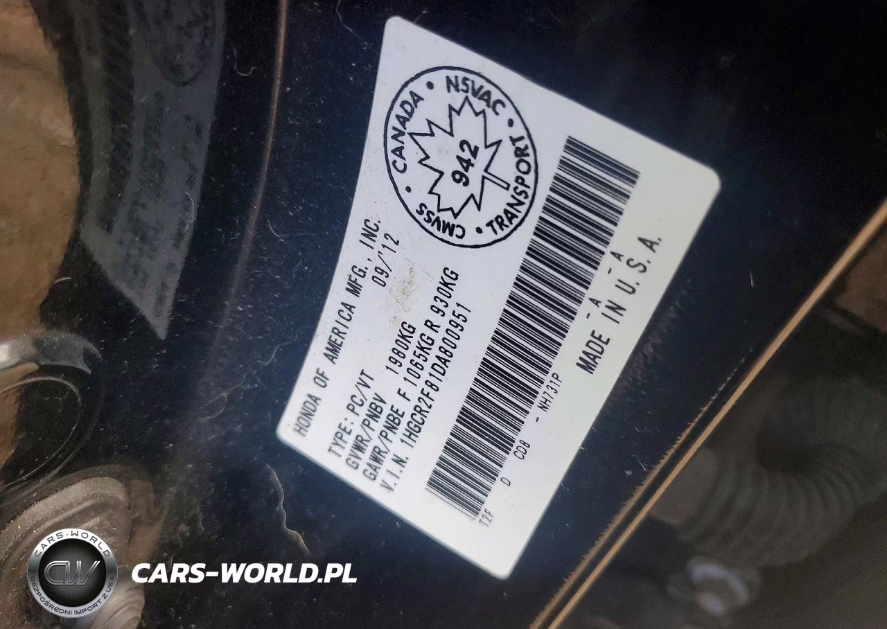 2013 Honda Accord Exl VIN:1HGCR2F81DA800951 - 12