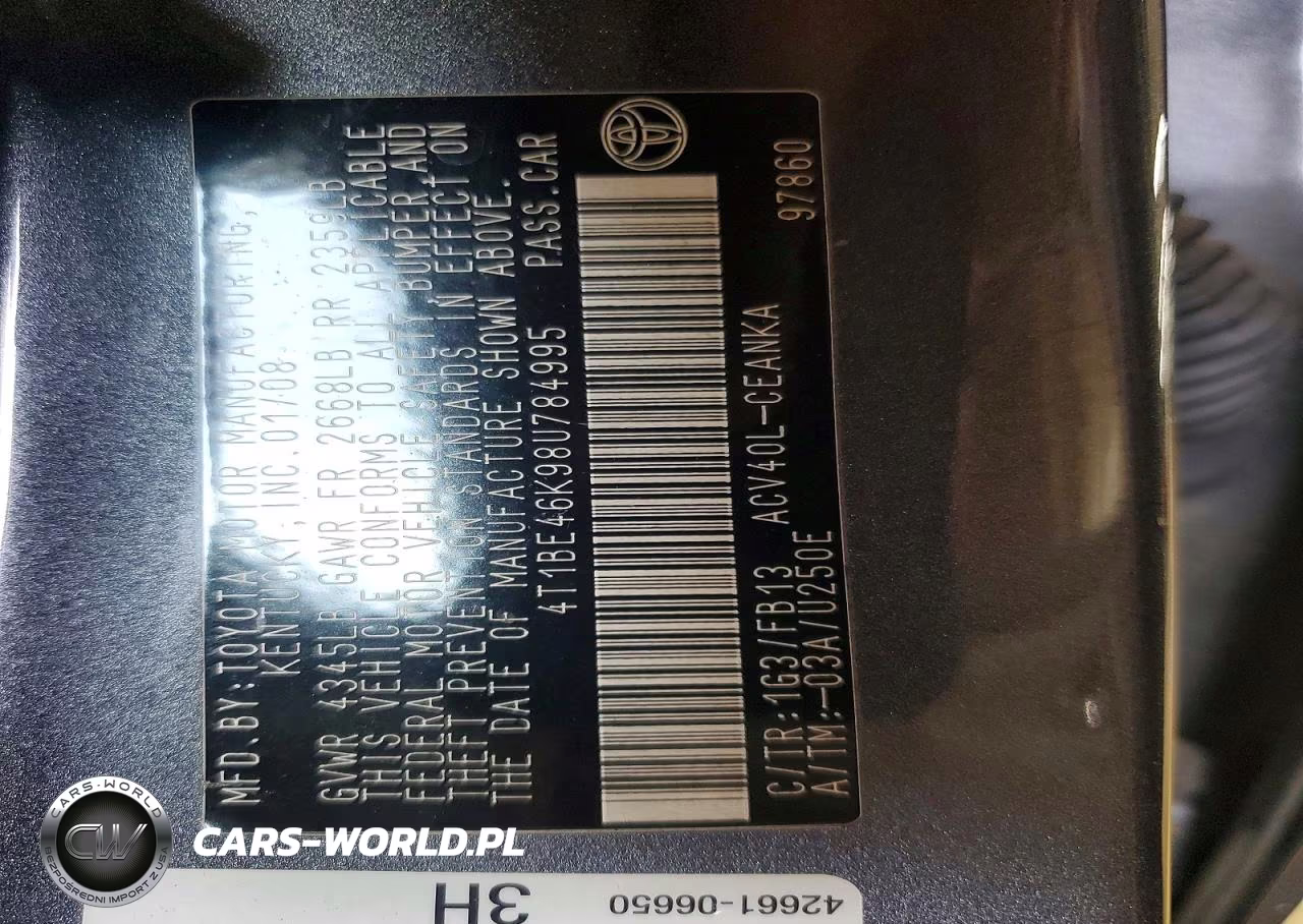 2008 Toyota Camry Le VIN:4T1BE46K98U784995 - 12