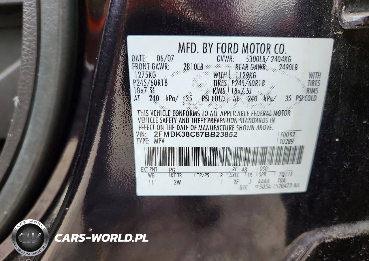 2007 Ford Edge Sel VIN:2FMDK38C67BB23852 - 13