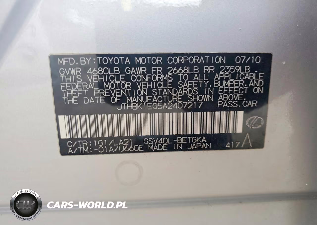 2010 Lexus Es 350 VIN:JTHBK1EG5A2407217 - 13