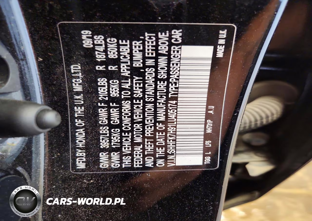 2020 Honda Civic Sport Touring VIN:SHHFK7H91LU405174 - 12