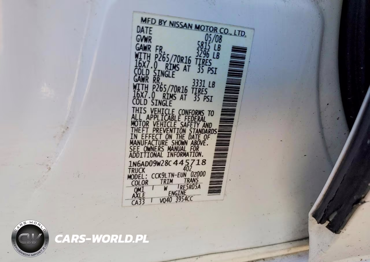 2008 Nissan Frontier VIN:1N6AD09W28C445718 - 13