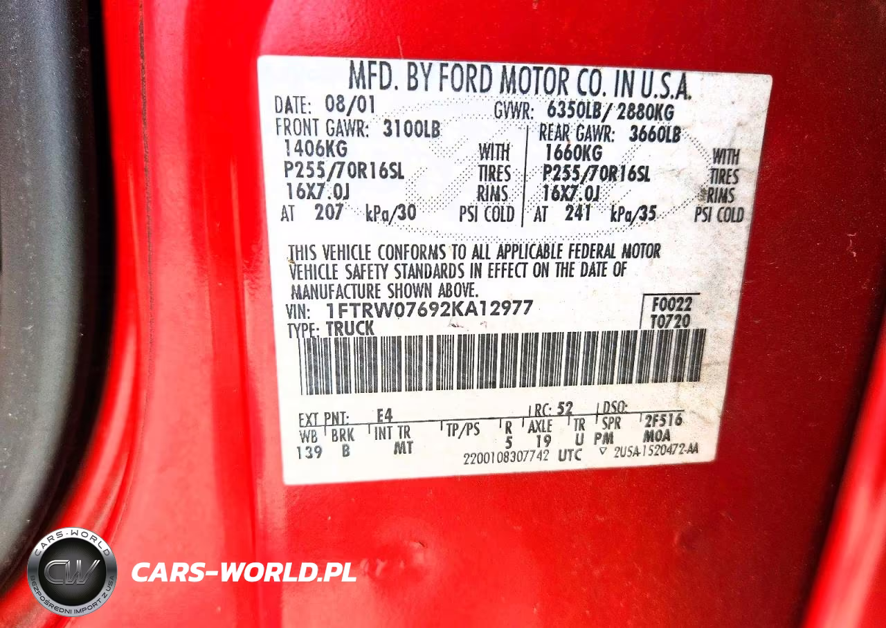 2002 Ford F150 Supercrew VIN:1FTRW07692KA12977 - 12