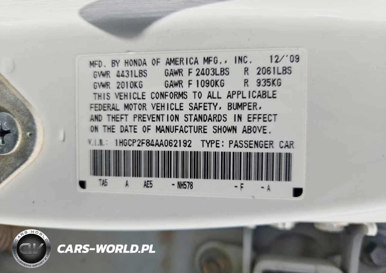 2010 Honda Accord Exl VIN:1HGCP2F84AA062192 - 12
