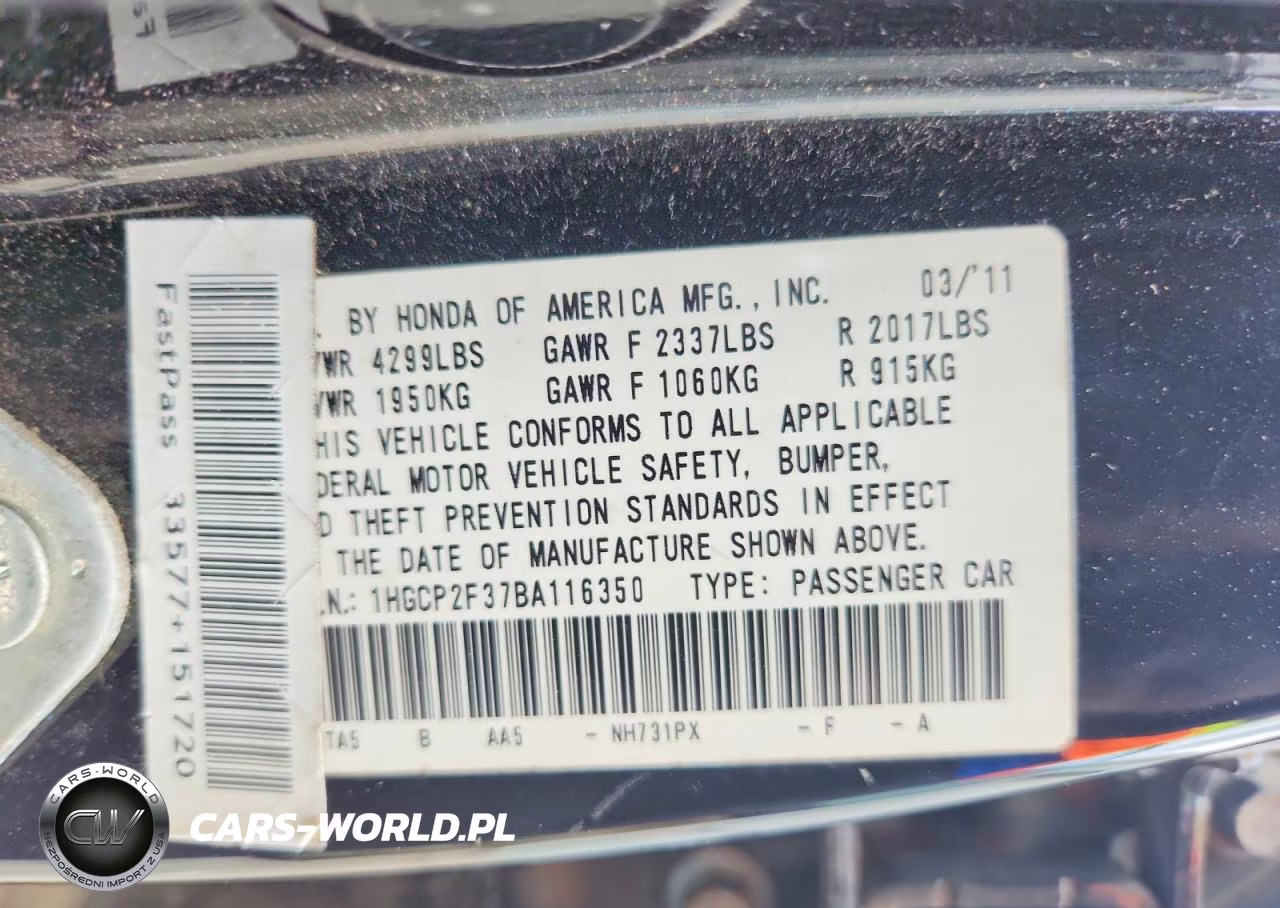 2011 Honda Accord Lx VIN:1HGCP2F37BA116350 - 12
