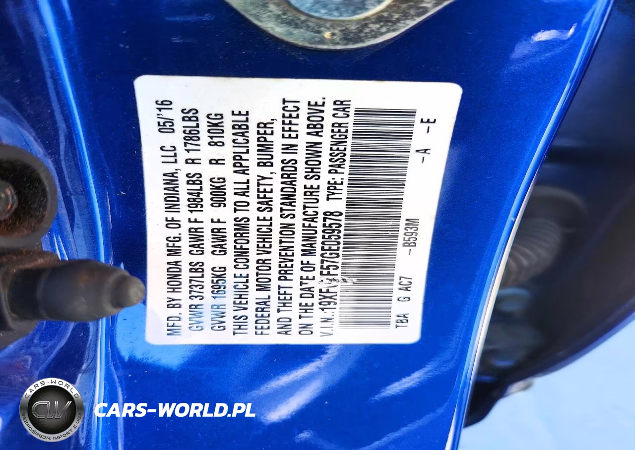 2016 Honda Civic Lx VIN:19XFC2F57GE059578 - 12