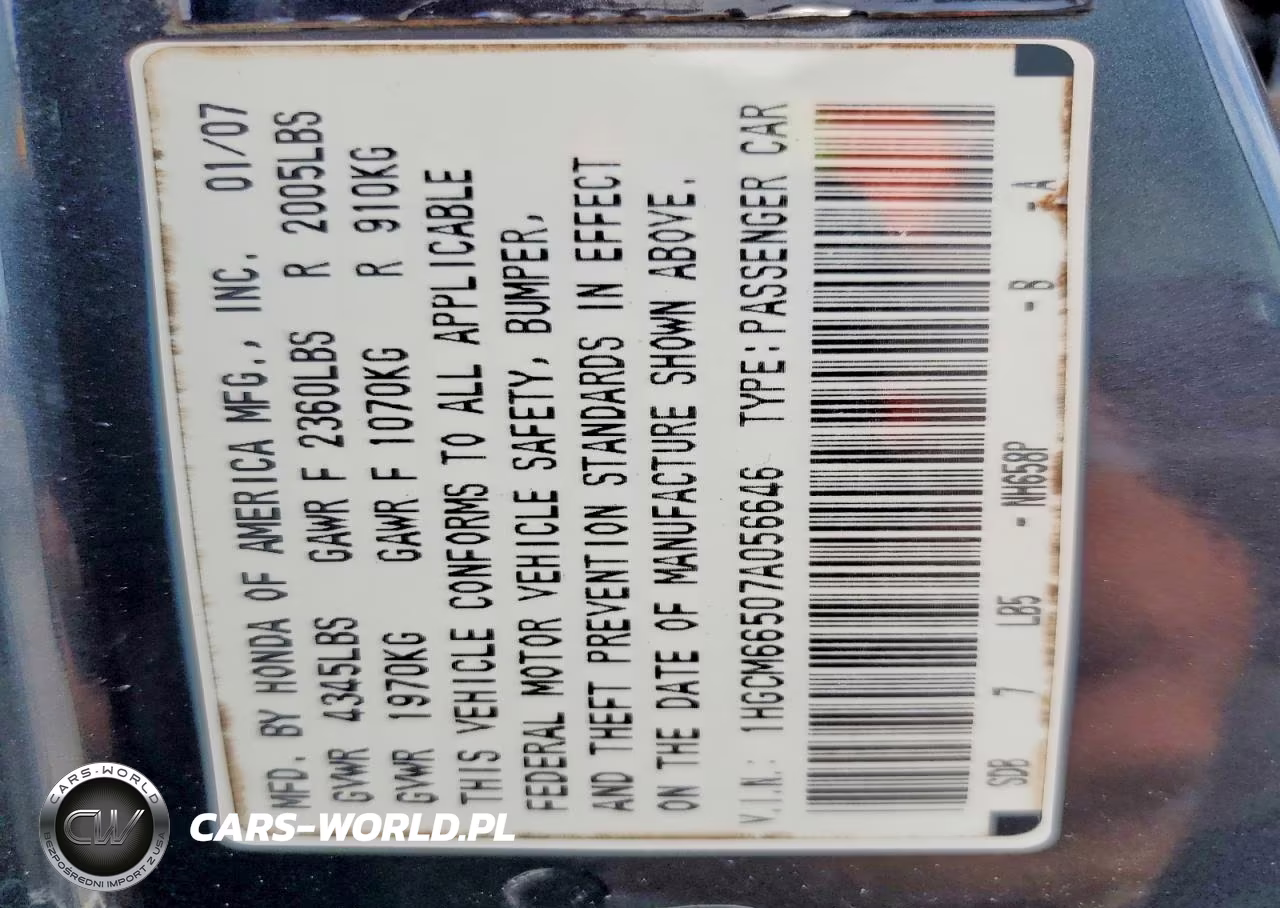 2007 Honda Accord Ex VIN:1HGCM66507A056646 - 12