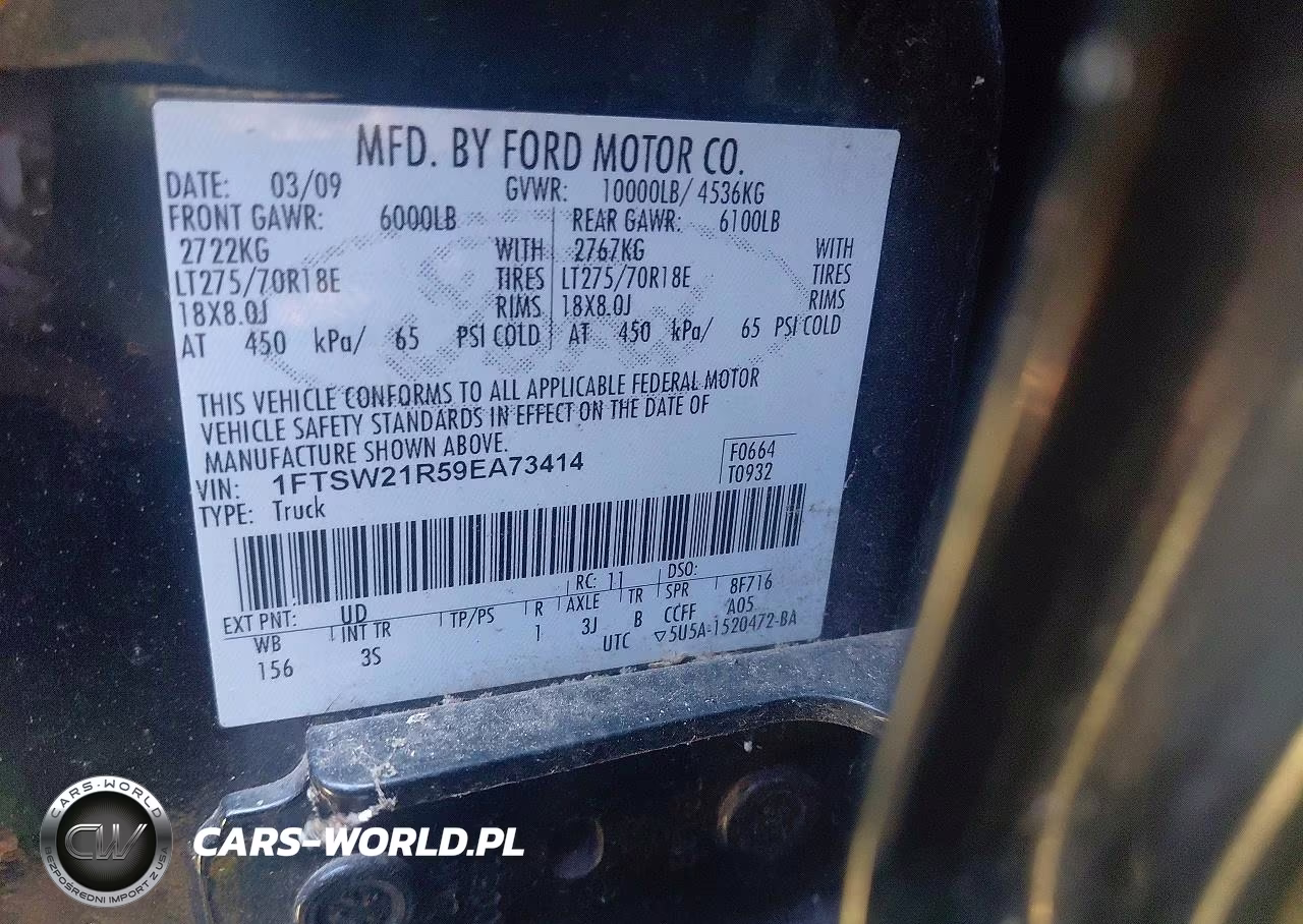 2009 Ford F-250 VIN:1FTSW21R59EA73414 - 10