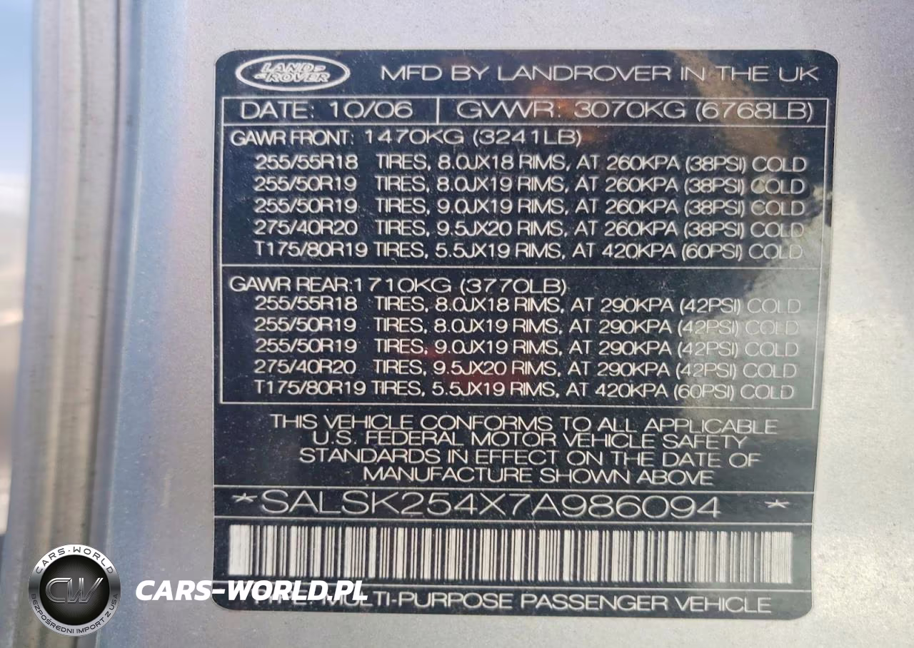 2007 Land Rover Range Rover Sport Hse VIN:SALSK254X7A986094 - 13
