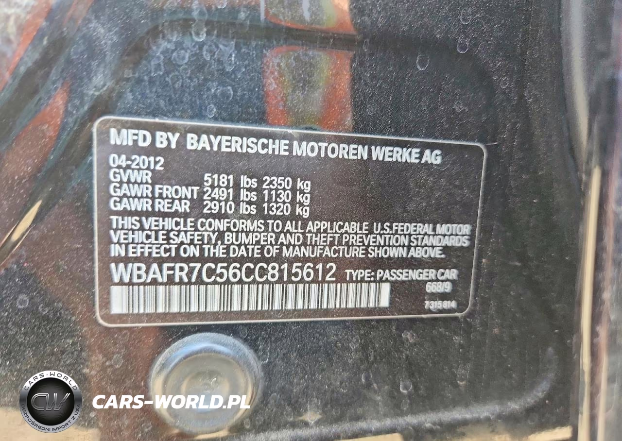 2012 BMW 535 I VIN:WBAFR7C56CC815612 - 12