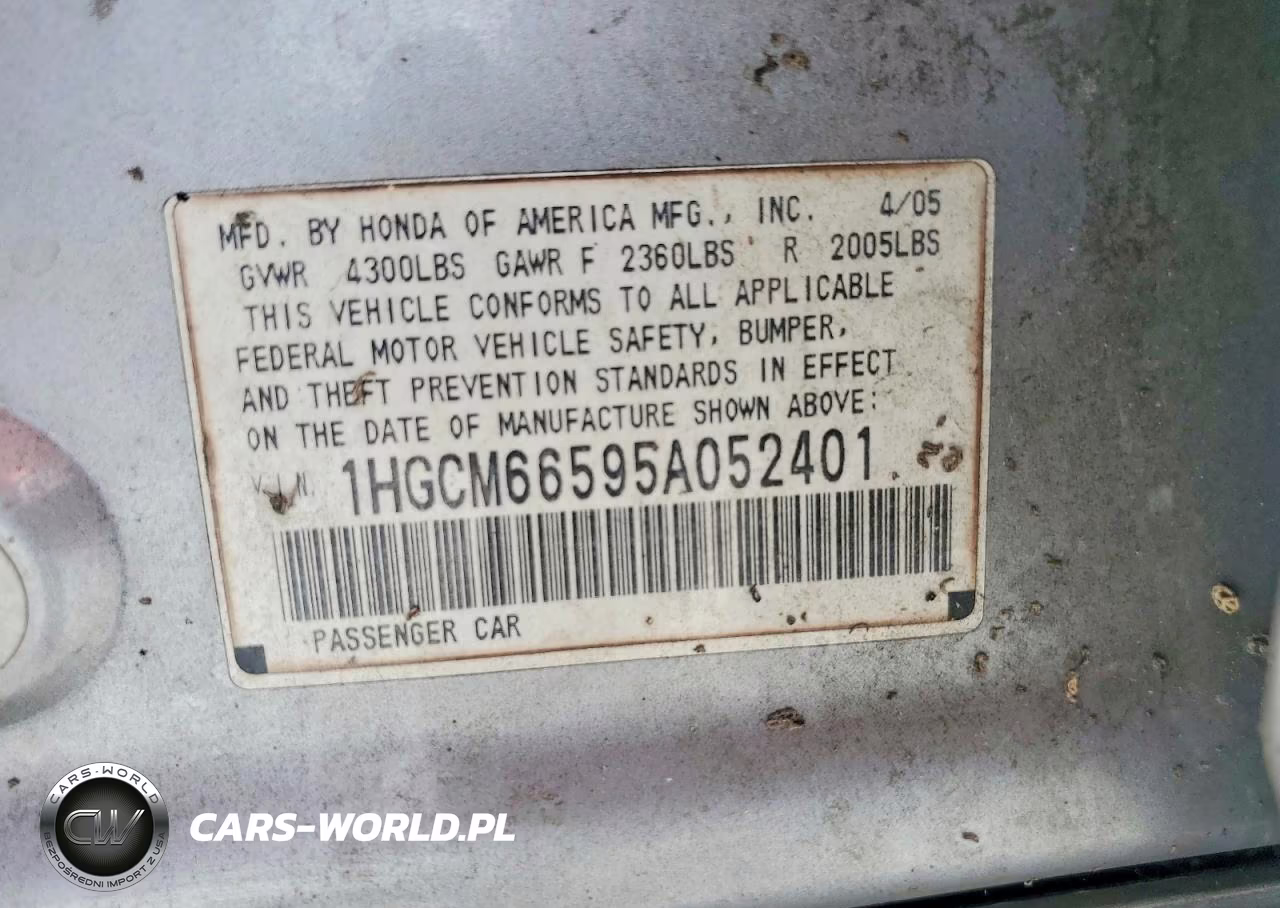 2005 Honda Accord Ex VIN:1HGCM66595A052401 - 13