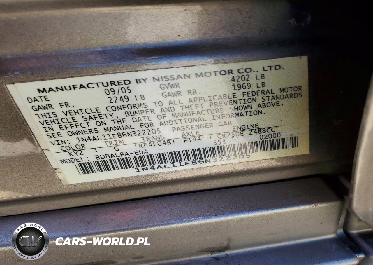 2006 Nissan Altima 2.5 S VIN:1N4AL11E86N322205 - 12