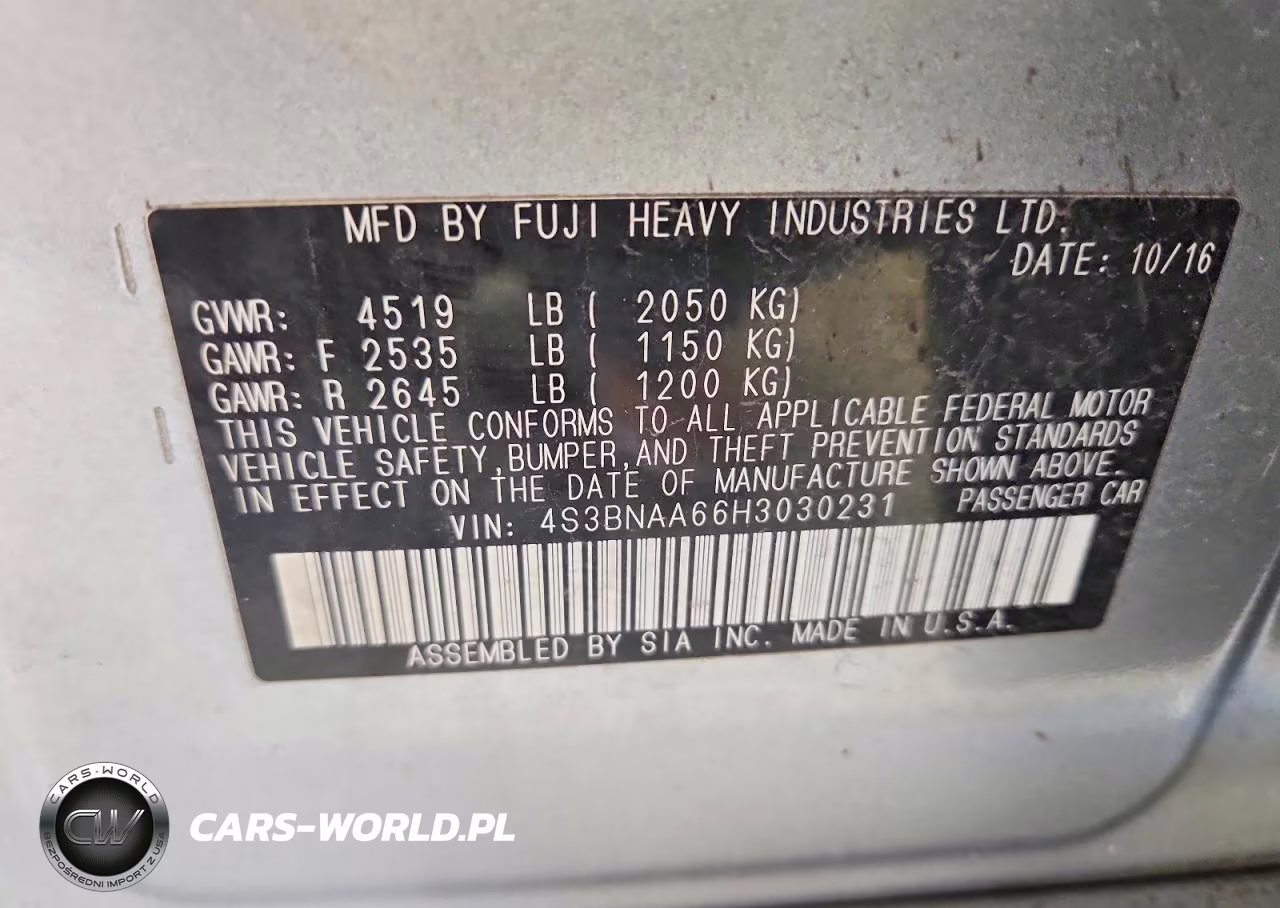 2017 Subaru Legacy 2.5I VIN:4S3BNAA66H3030231 - 12