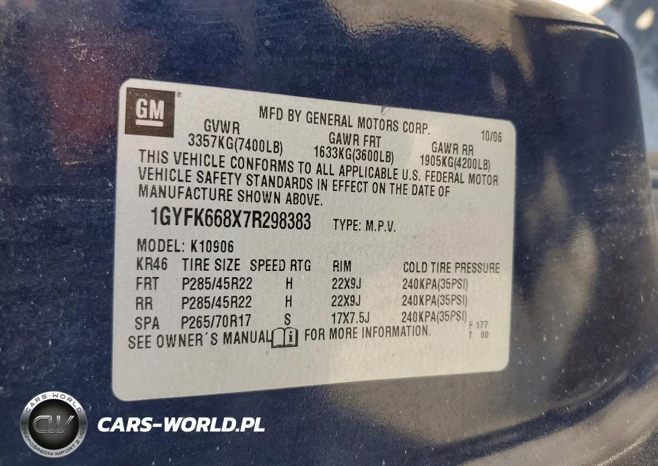2007 Cadillac Escalade Esv VIN:1GYFK668X7R298383 - 12