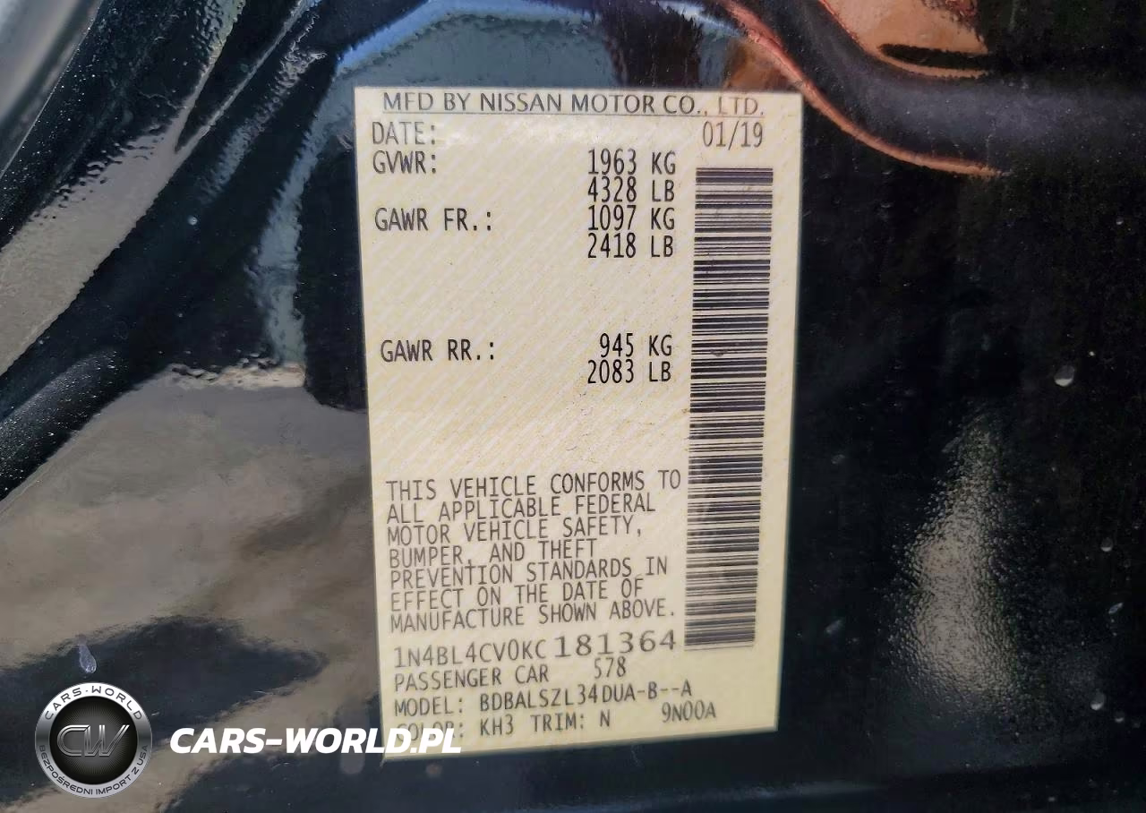 2019 Niss Altima VIN:1N4BL4CV0KC181364 - 12