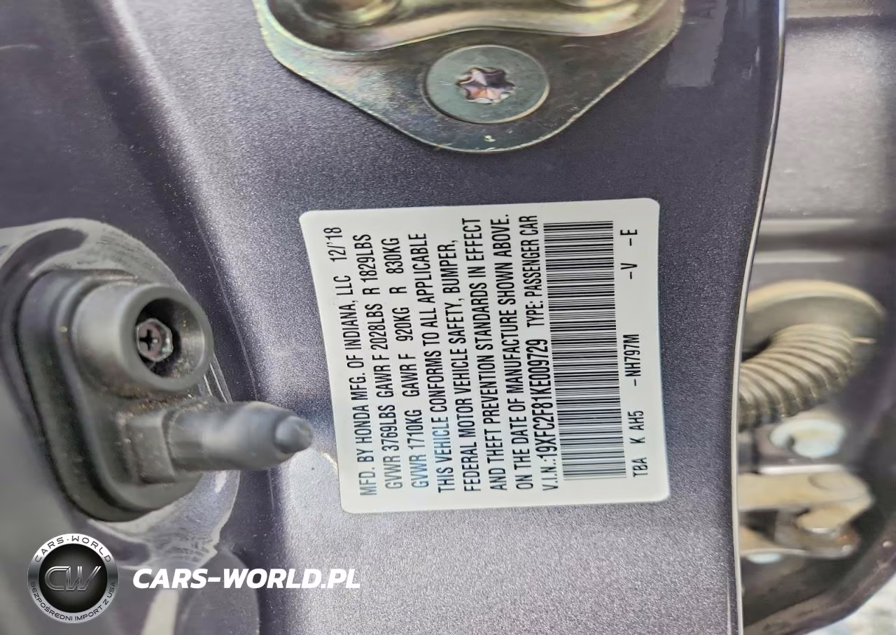 2019 Honda Civic Sport VIN:19XFC2F81KE009729 - 12