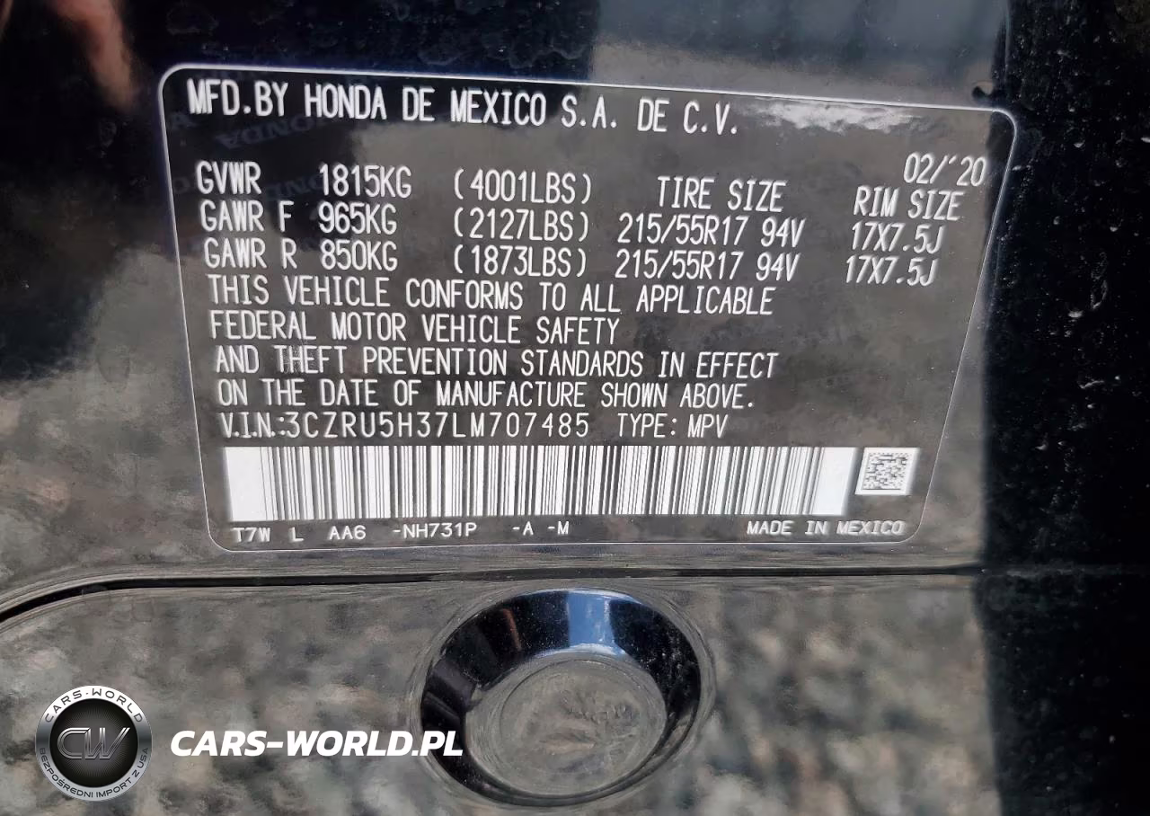 2020 Honda Hr-V Lx VIN:3CZRU5H37LM707485 - 13