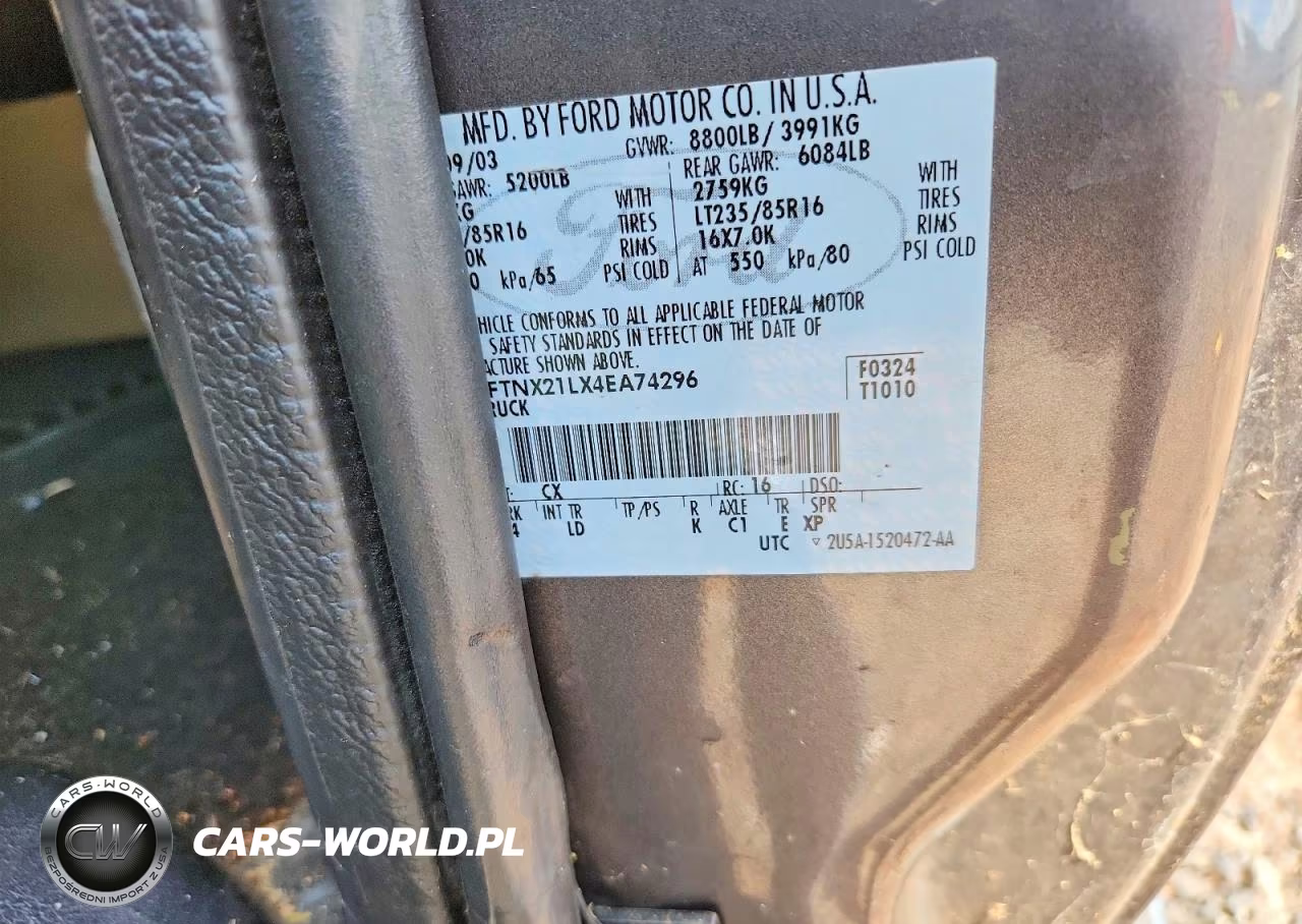 2004 Ford F250 Super Duty VIN:1FTNX21LX4EA74296 - 12