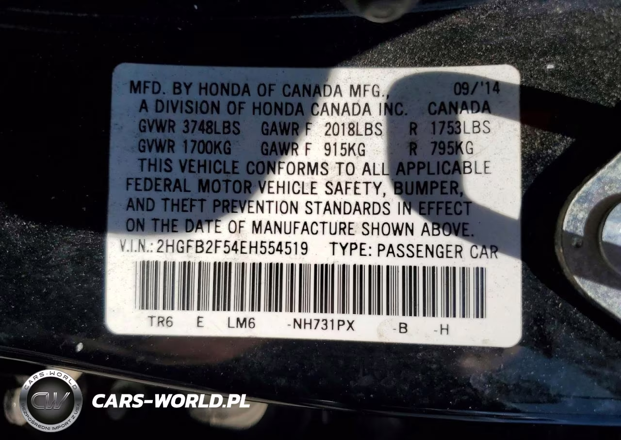 2014 Honda Civic Lx VIN:2HGFB2F54EH554519 - 12