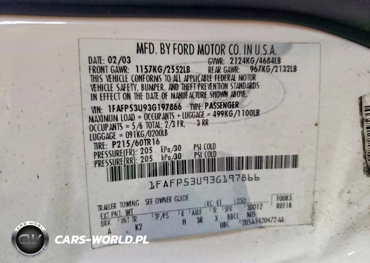 2003 Ford Taurus Se VIN:1FAFP53U93G197866 - 12