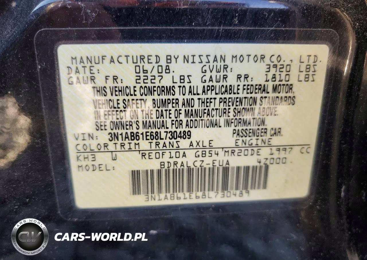 2008 Nissan Sentra 2.0 VIN:3N1AB61E68L730489 - 12