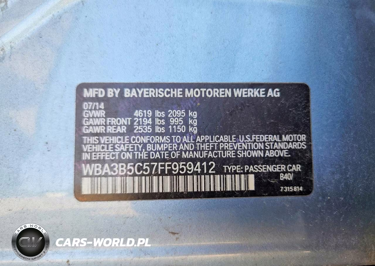 2015 BMW 328 Xi Sulev VIN:WBA3B5C57FF959412 - 12