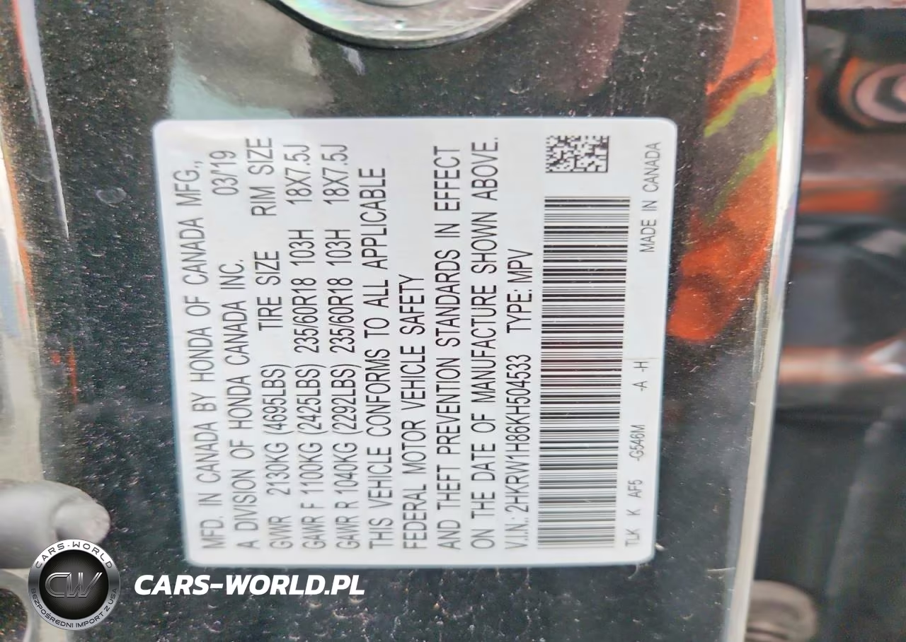 2019 Honda Cr-V Exl VIN:2HKRW1H86KH504533 - 13