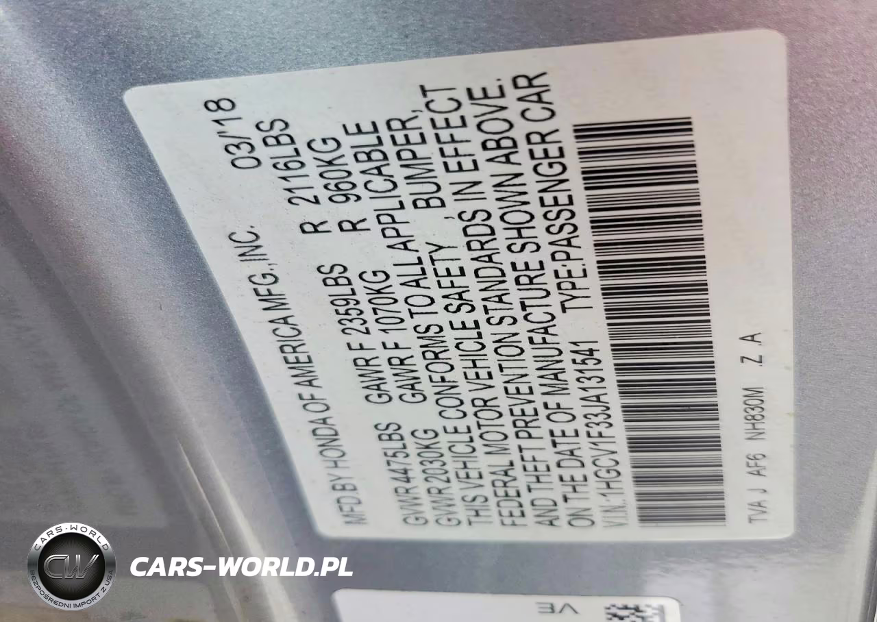 2018 Honda Accord Sport VIN:1HGCV1F33JA131541 - 12