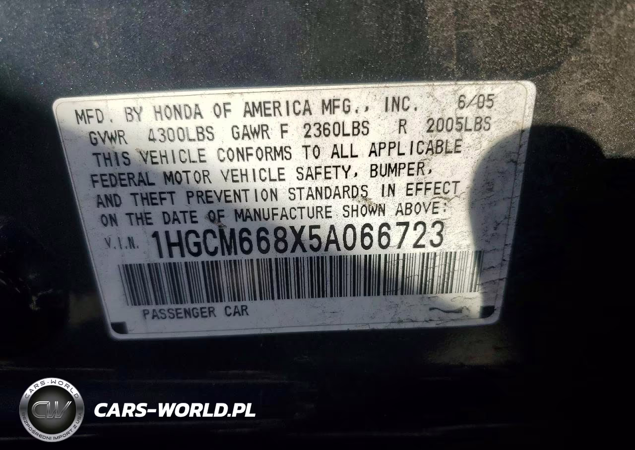 2005 Honda Accord Ex VIN:1HGCM668X5A066723 - 12
