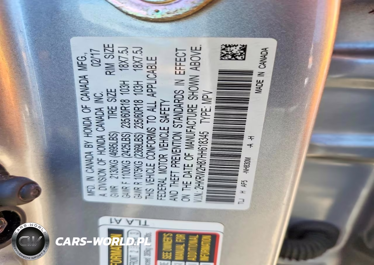 2017 Honda Cr-V Exl VIN:2HKRW2H87HH618345 - 14