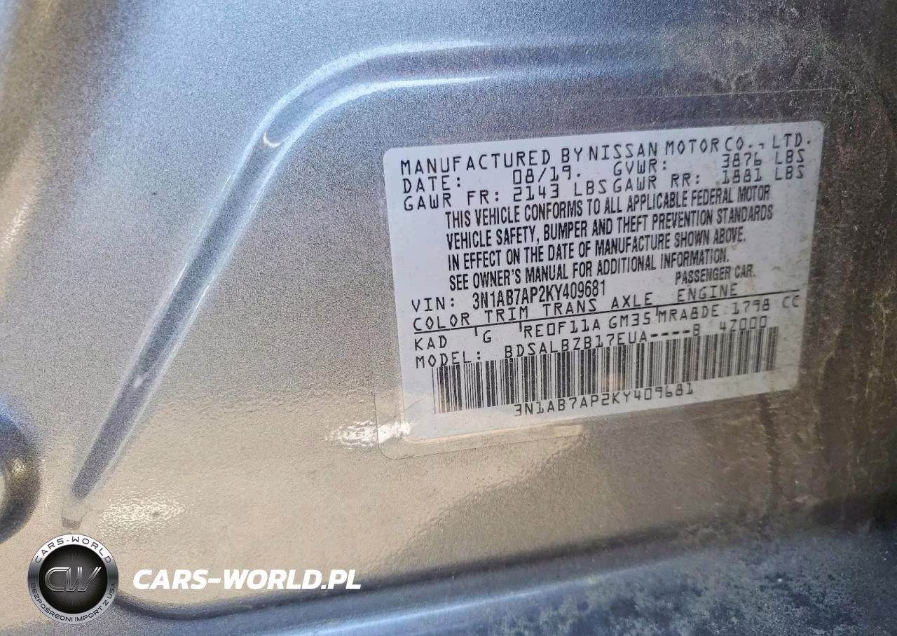 2019 Nissan Sentra S VIN:3N1AB7AP2KY409681 - 12