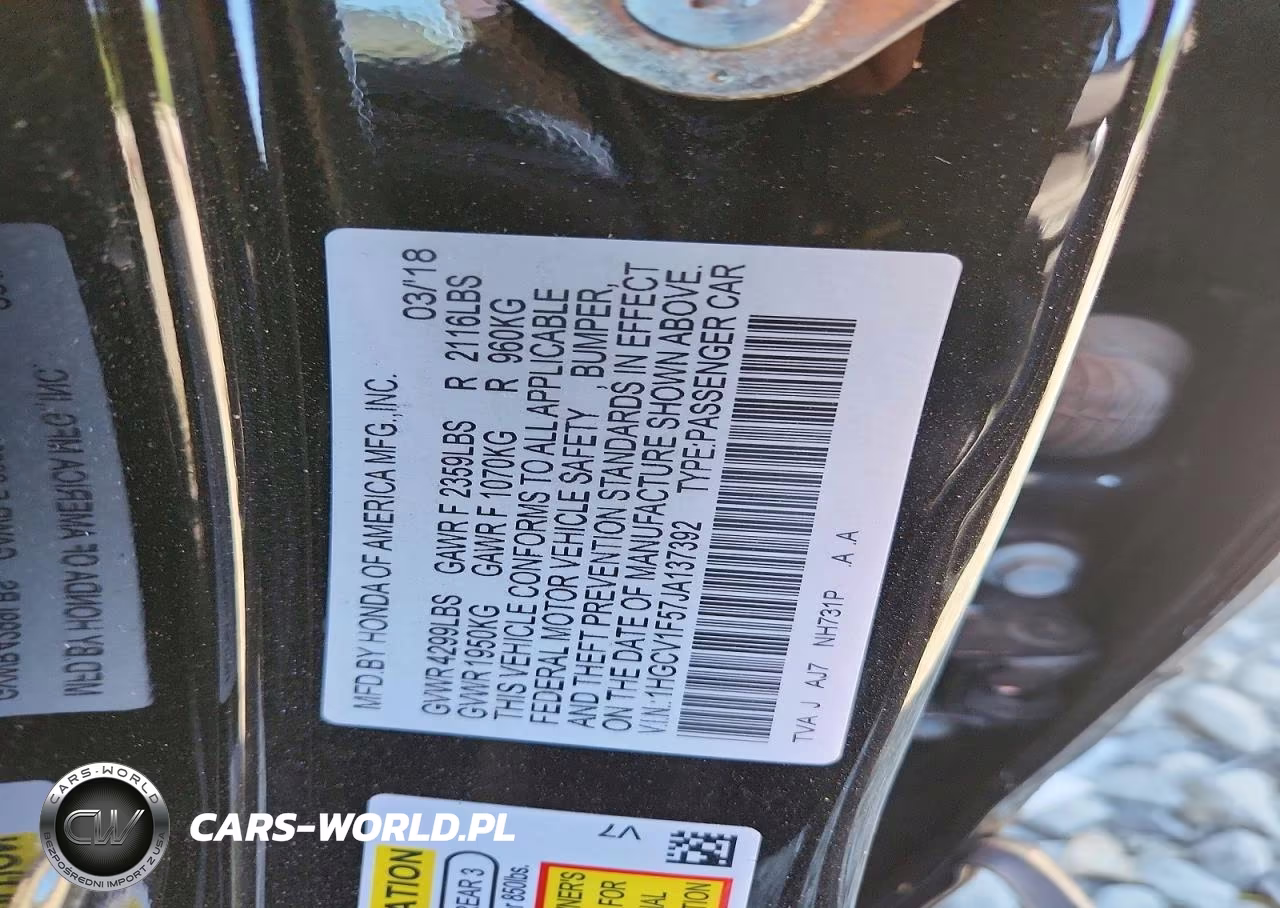 2018 Honda Accord Exl VIN:1HGCV1F57JA137392 - 12