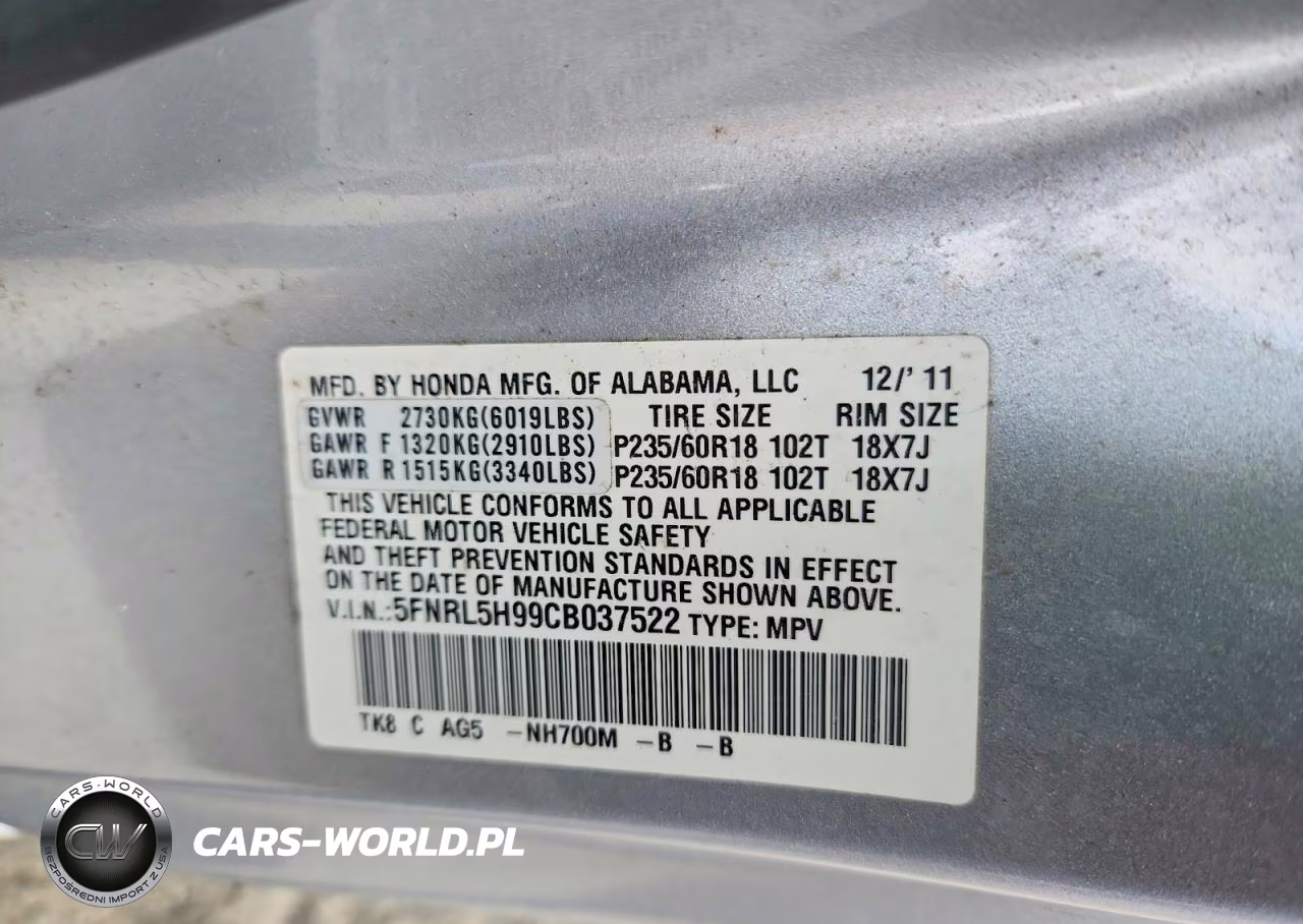 2012 Honda Odyssey Touring VIN:5FNRL5H99CB037522 - 13