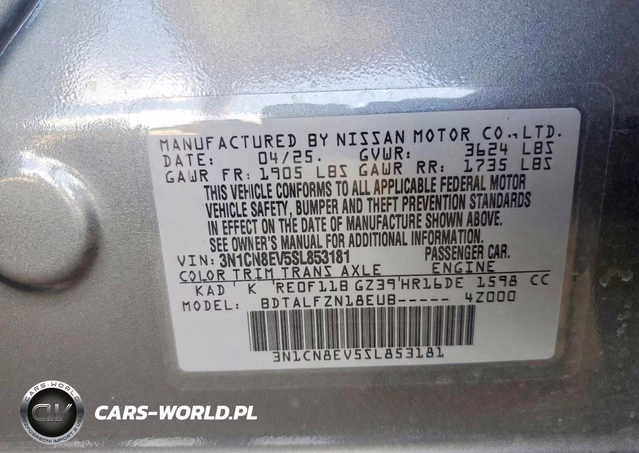 2025 Nissan Versa Sv VIN:3N1CN8EV5SL853181 - 12