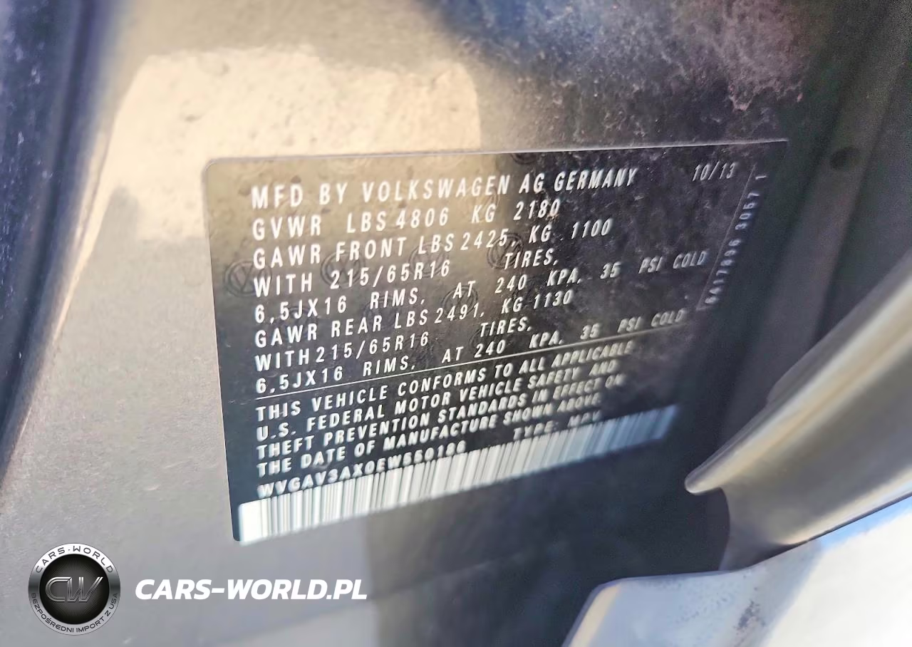 2014 Volkswagen Tiguan S VIN:WVGAV3AX0EW550186 - 13