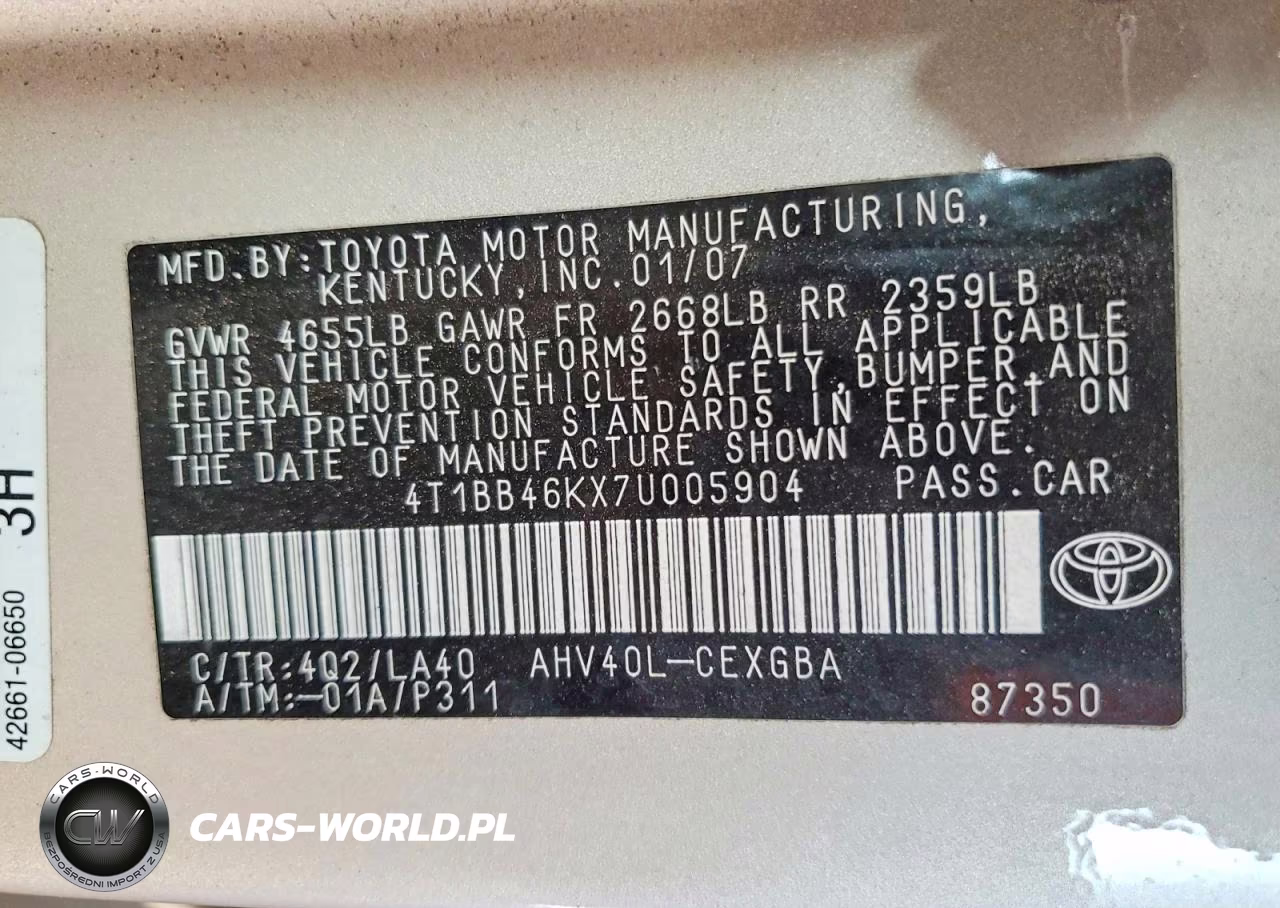 2007 Toyota Camry Hybrid VIN:4T1BB46KX7U005904 - 12