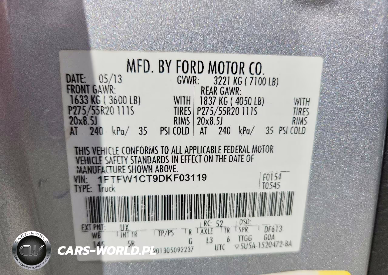2013 Ford F150 Supercrew VIN:1FTFW1CT9DKF03119 - 12