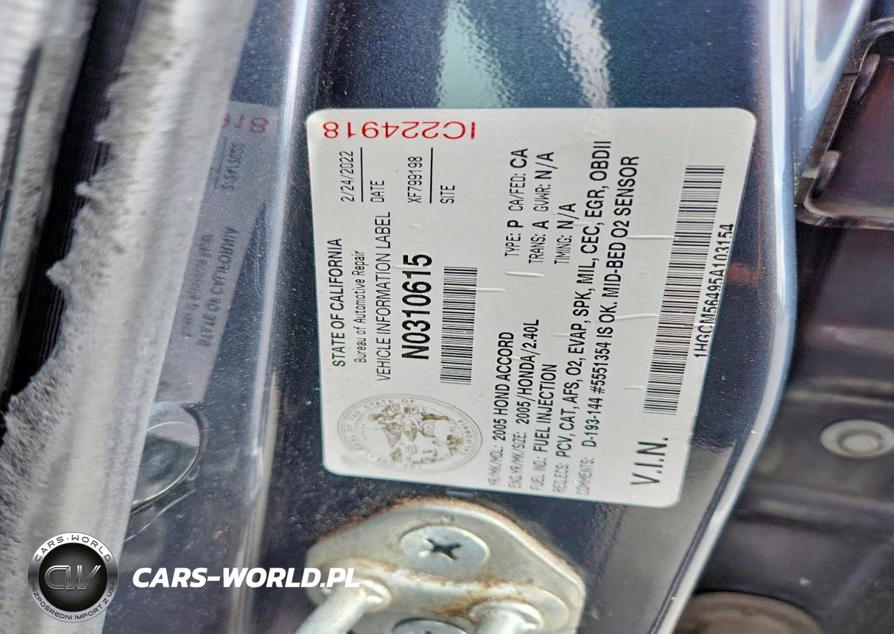 2005 Honda Accord Lx VIN:1HGCM56495A103154 - 12