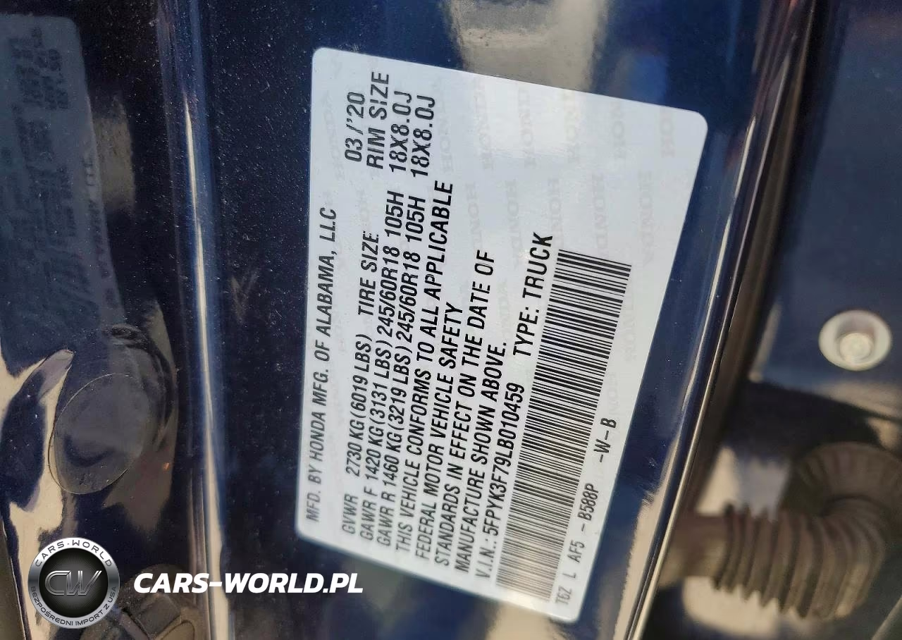 2020 Honda Ridgeline Rtl VIN:5FPYK3F79LB010459 - 13