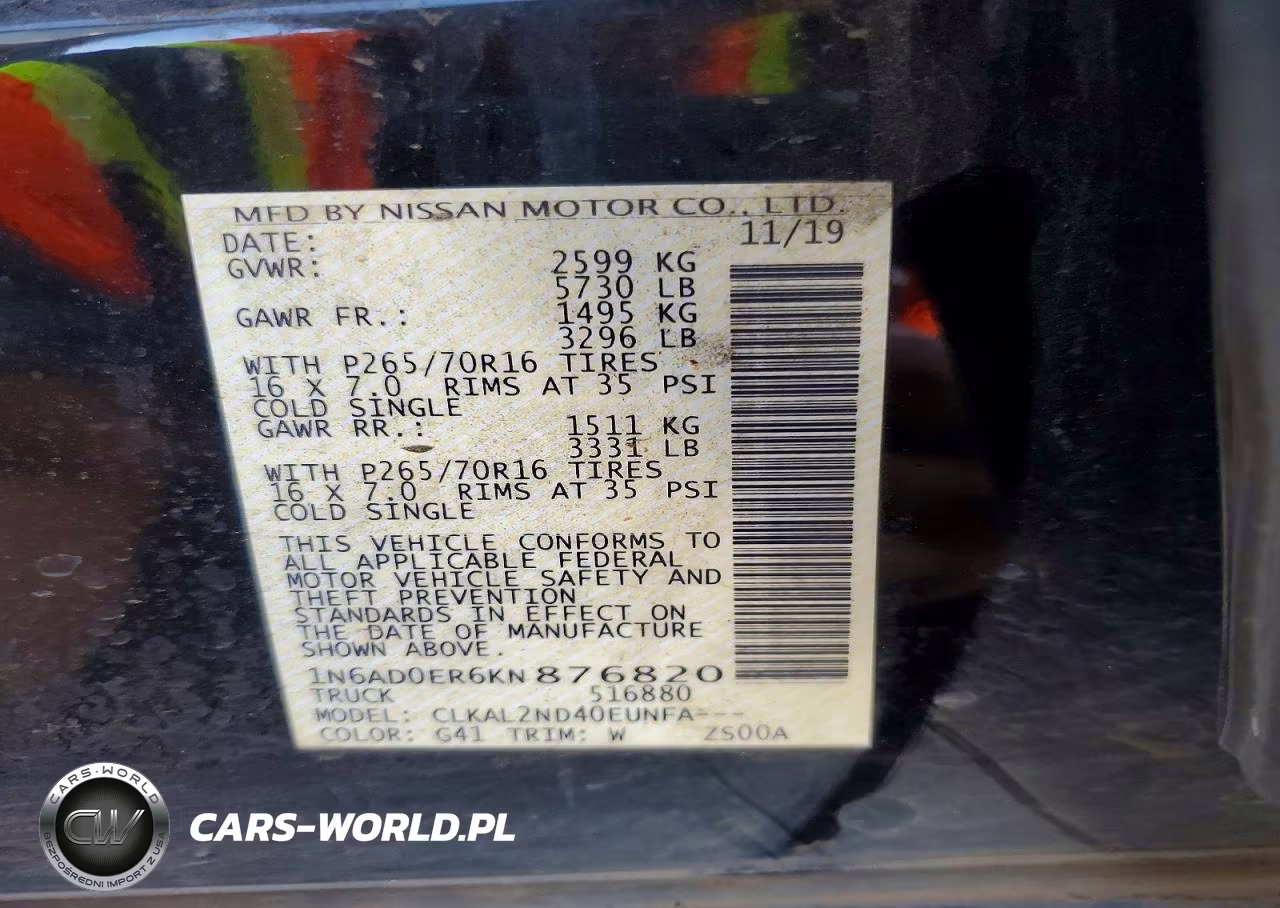 2019 Nissan Frontier Sv VIN:1N6AD0ER6KN876820 - 12