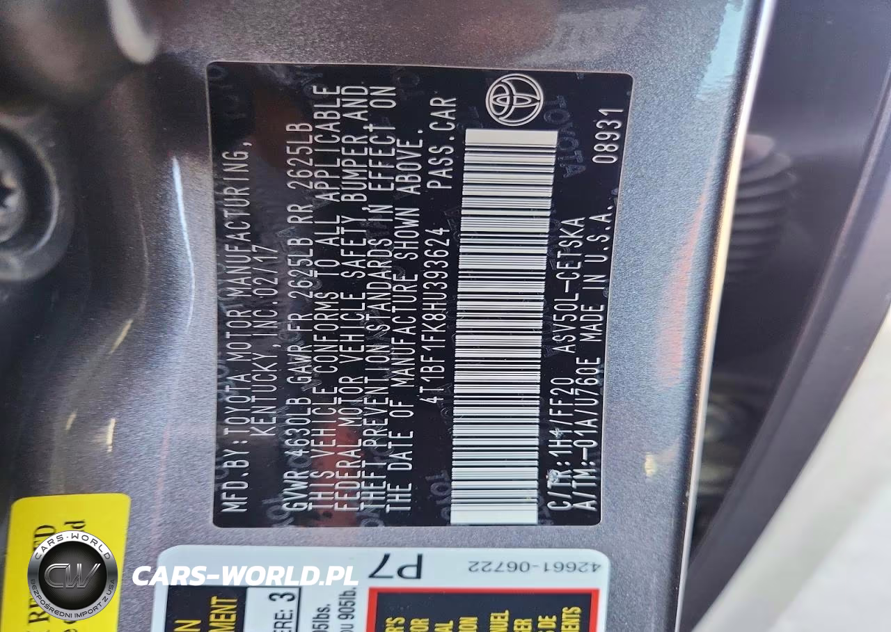 2017 Toyota Camry Se VIN:4T1BF1FK8HU393624 - 12