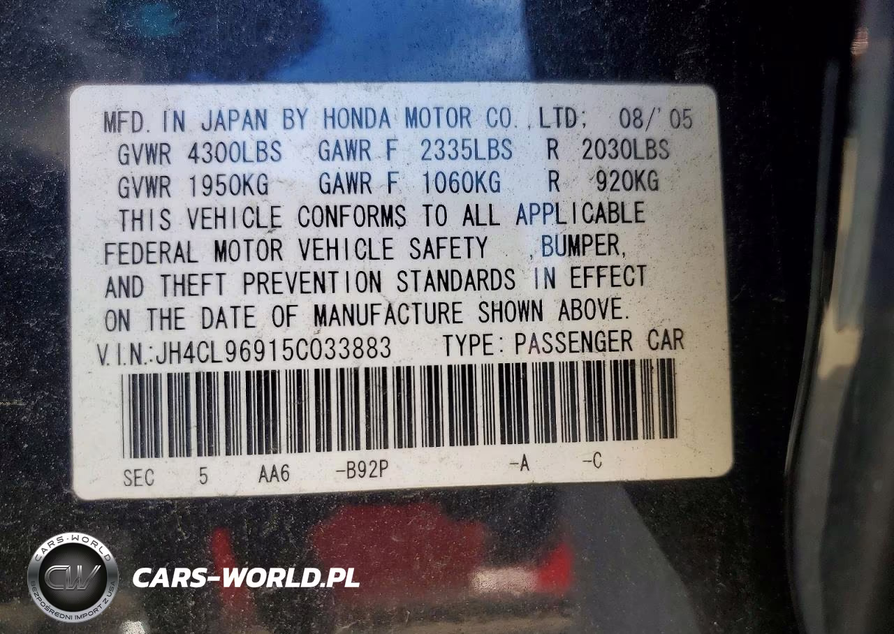 2005 Acura Tsx VIN:JH4CL96915C033883 - 13