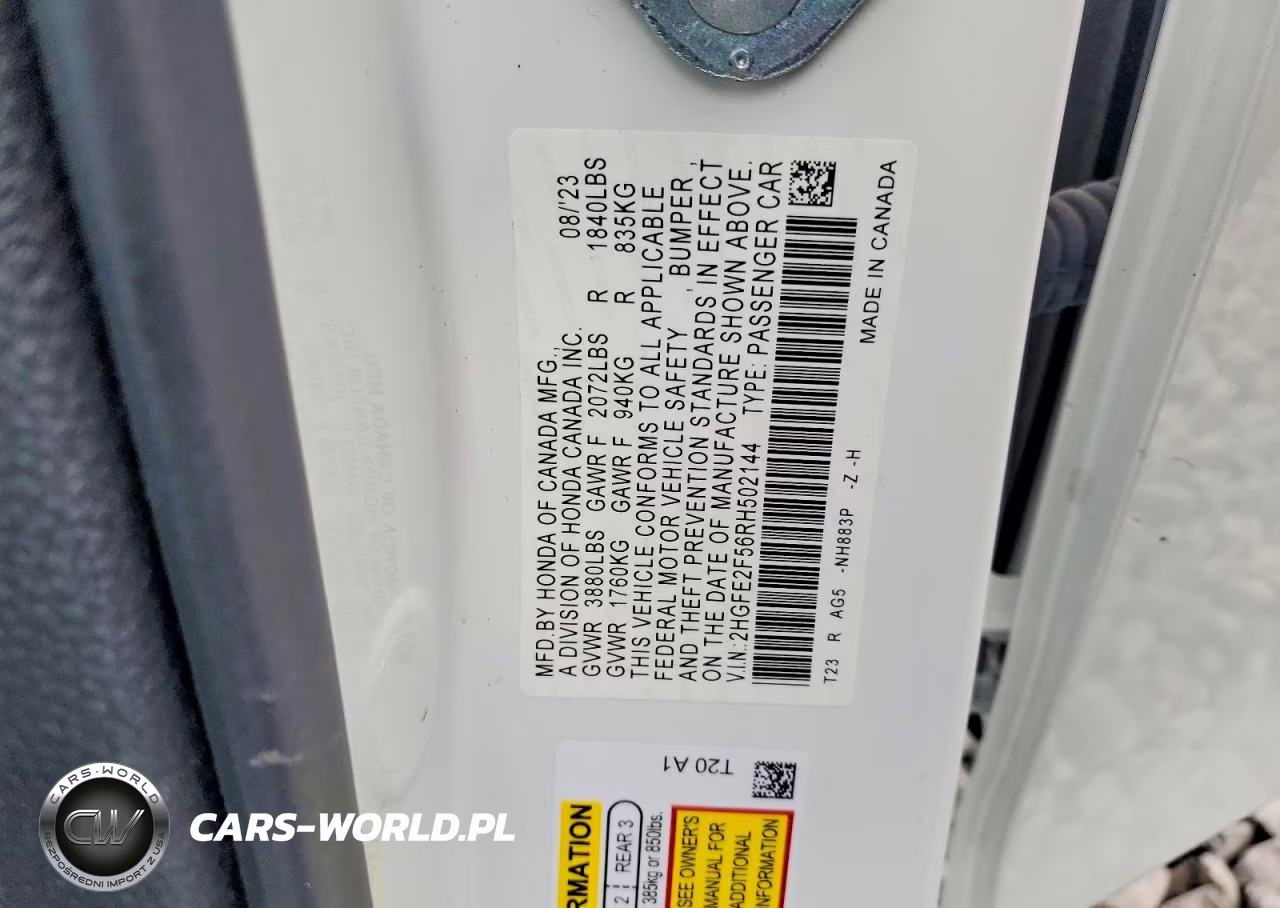 2024 Honda Civic Sport VIN:2HGFE2F56RH502144 - 12