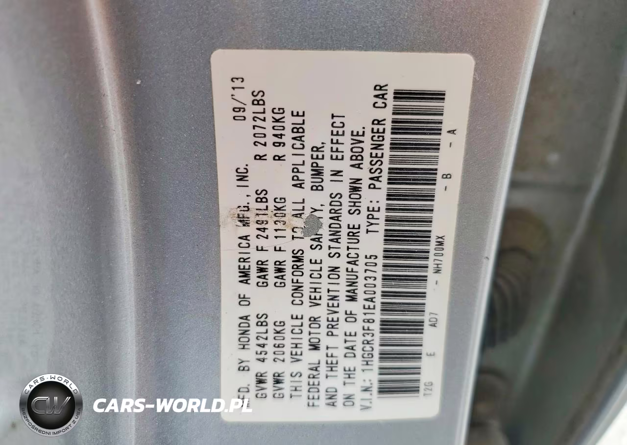 2014 Honda Accord Exl VIN:1HGCR3F81EA003705 - 12