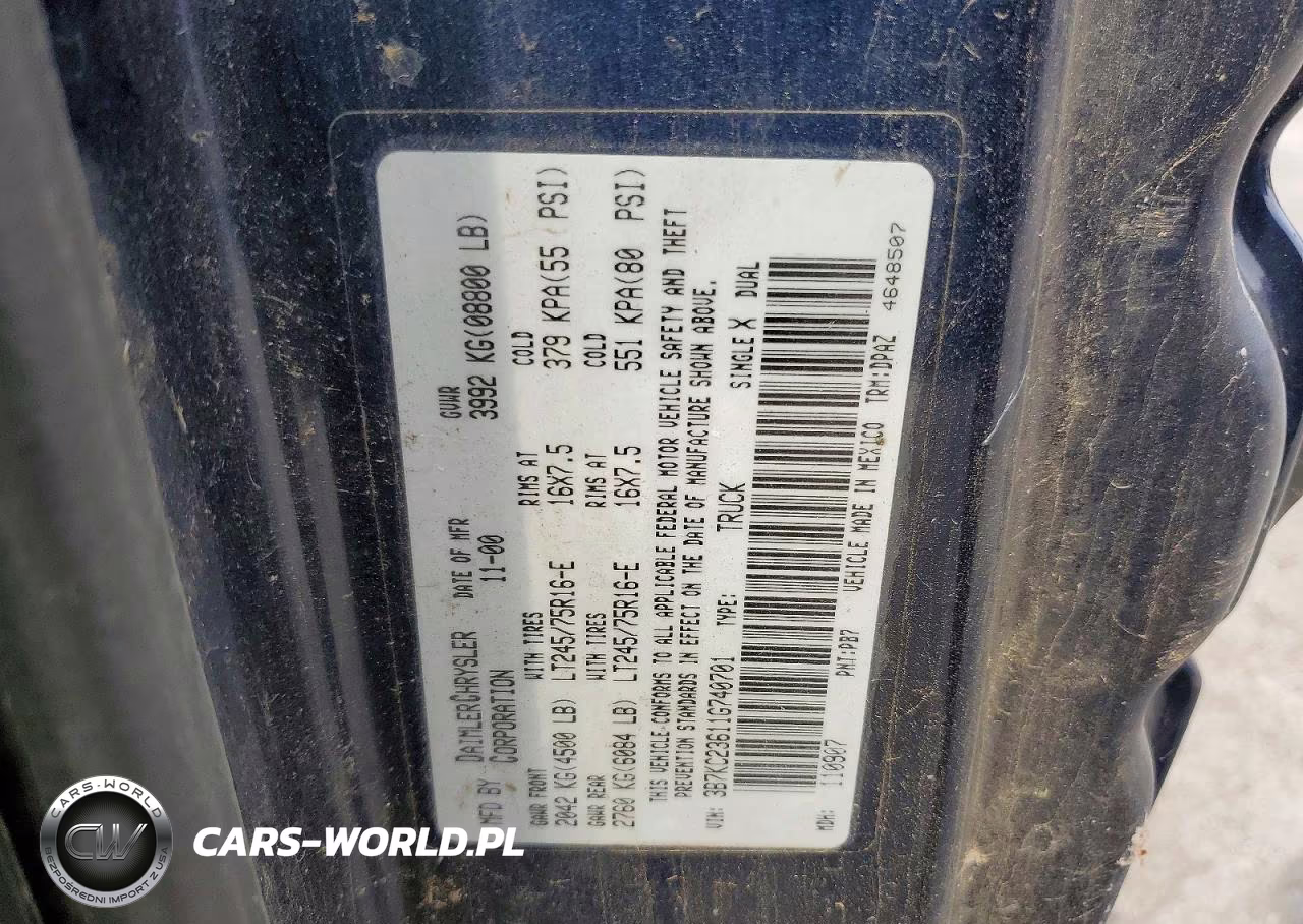 2001 Dodge Ram 2500 VIN:3B7KC23611G740701 - 12