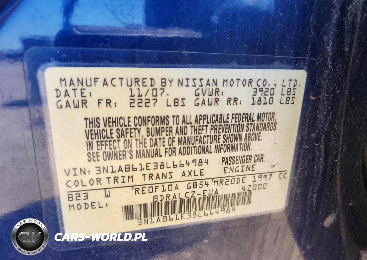 2008 Nissan Sentra 2.0 VIN:3N1AB61E38L664984 - 12
