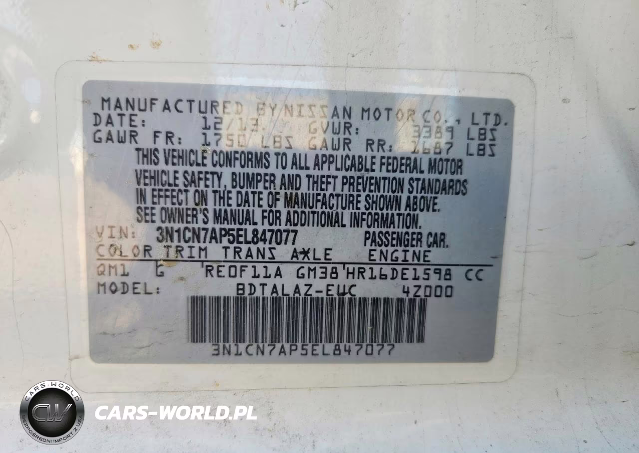 2014 Nissan Versa 1.6 S Plus VIN:3N1CN7AP5EL847077 - 12