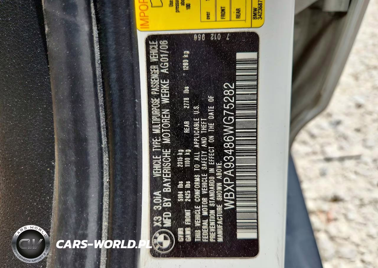 2006 BMW X3 3.0I VIN:WBXPA93486WG75282 - 13